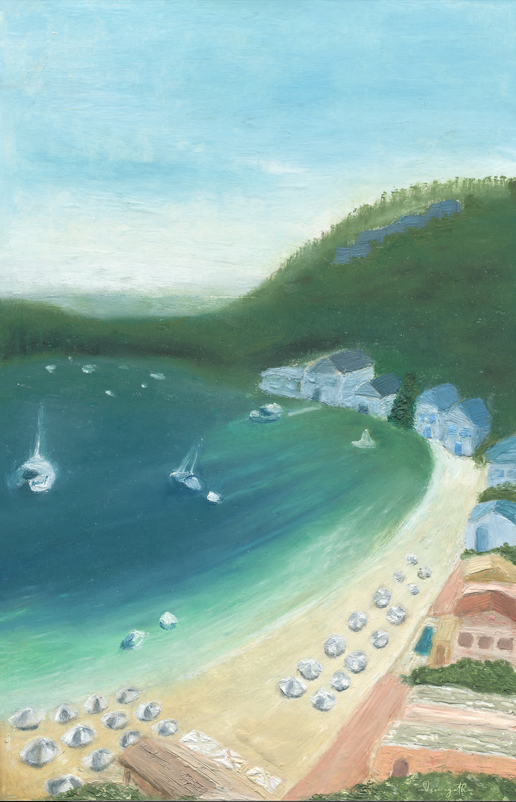 Kalami Beach, Corfu, oil pastel
